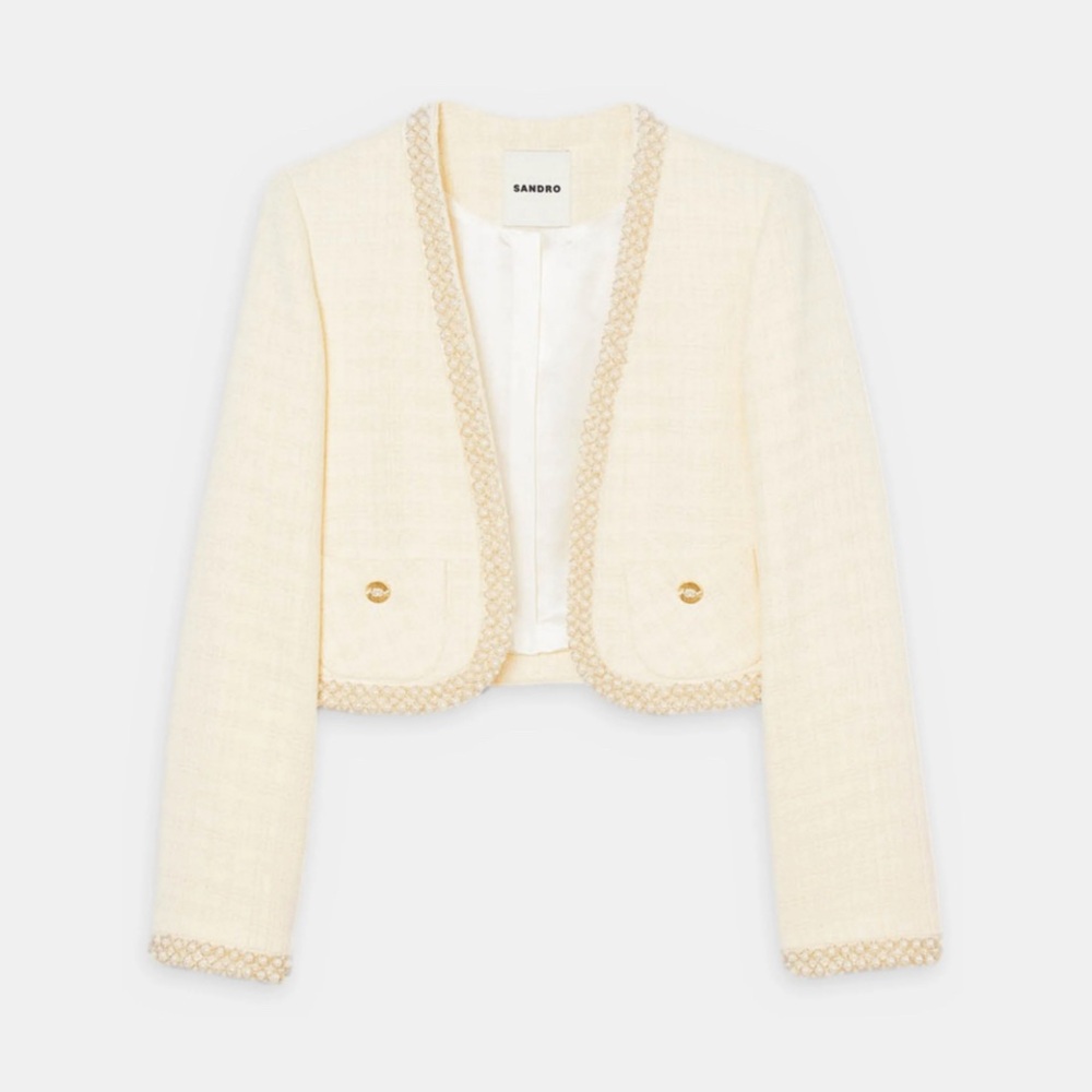 Sandro Vayene Tweed Cropped Jacket - Picture 1 of 5